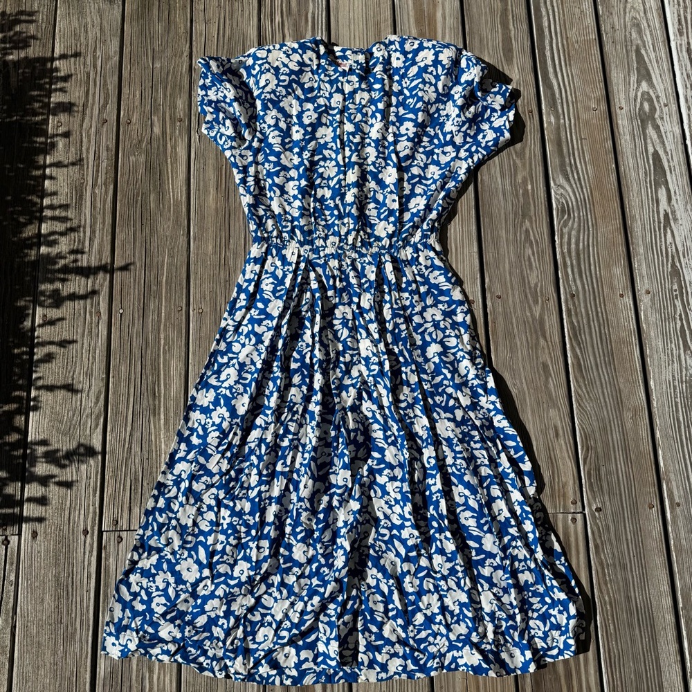 Maggy London Navy and White Floral Midi Dress